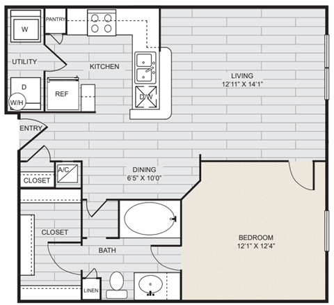 a floor plan of a bedroom apartment with a bathroom and a living room